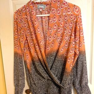 Yoana Baraschi Anthropologie Women’s Sheer Peach Peacock Ombre Blouse Size XS